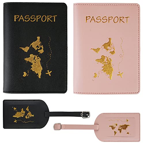 Étiquettes à bagages - Étiquettes à bagages, 2 pièces Étiquettes à bagages Ensemble de porte-passeport Étiquette de bagage Valise Adresse Tag pour carte de crédit ID Documents de voyage Cover