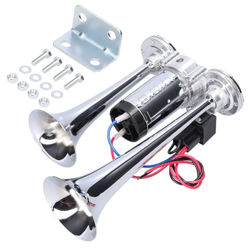 Mulcort 12 V 110 dB Autohupe, Elektrische Hupe, Drucklufthorn mit Doppeltrompete, lautes elektrisches Drucklufthorn mit Luftkompressor und Relais für Auto, LKW, SUV, Van, Boot