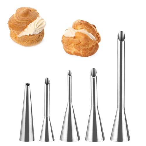 Boutihao 5 Pezzi Ugello di Riempimento Beccucci, Siringa per Iniezione di Bignè, Puff Ugello Lungo, Sac a Poche Bocchetta per Farcire Beccuccio per Cupcake Riempimento Donuts Eclairs Pasticcerie