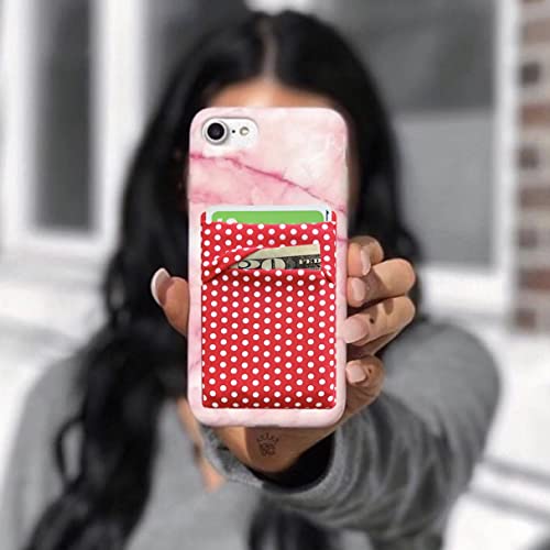 Image of RFID Blocking Phone Card Wallet Stretchy Lycra Wallet Pocket Credit Card ID Case Pouch Sleeve Adhesive Sticker Compatible with iPhone Samsung Galaxy Android Smartphones (Polka Dot Red)-2PC