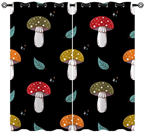 ONINUO Mushroom Blackout Curtains for Girls Boy Home Decor, Cartoon Fairy Tale Garden Cute Garden Grommet Thermal Insulated Drapes Darkening Window Curtain for Bedroom Living Room, 84 x 84 Inch