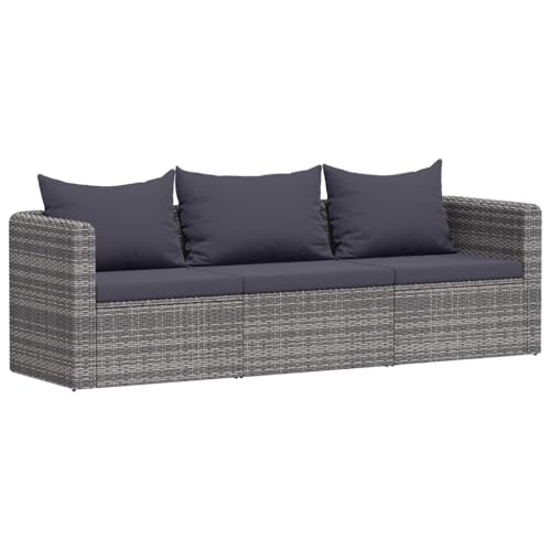 Kaloriko Meuble de Jardin 3 pcs canapé modulable en résine tressée avec Coussins Gris, Ensemble d'assise extérieur pour terrasse, Balcon, Patio avec Cadre en Acier...