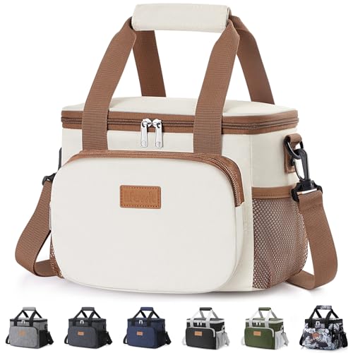 Lifewit Medium Lunch Bag, Insulated Lunch Box, Soft Cooler Cooling Tote for Adult Men Women, Beige 12-Can (9L)
