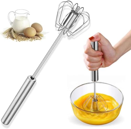 Stainless Steel Semi-Automatic Egg Whisk,Egg Whisk Hand Push Whisk Blender, Hand Push Mixer Stirrer Kitchen Tool for Blending, Whisking, Beating, Stirring,Stirrer Kitchen Tool for Cooking (12in)