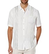 COOFANDY Mens Cotton Linen Cuban Guayabera Shirt Casual Short Sleeve Button Down Shirts Summer Be...