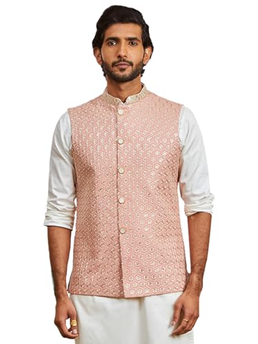 Image of VASTRAMAY Men's Embroidered Nehru Jacket - Festive Ethnic Waistcoat for Festive, Wedding, Party & Traditional Occasion Outfit