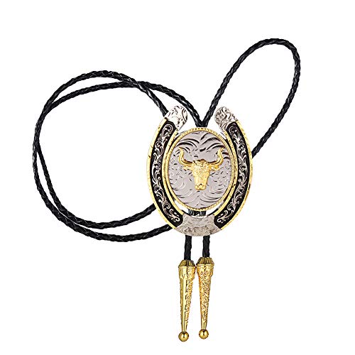 Image of HUABOLA CALYN Bolo Tie for Men- Western Cowboy Native American Golden Horse Bolo Tie