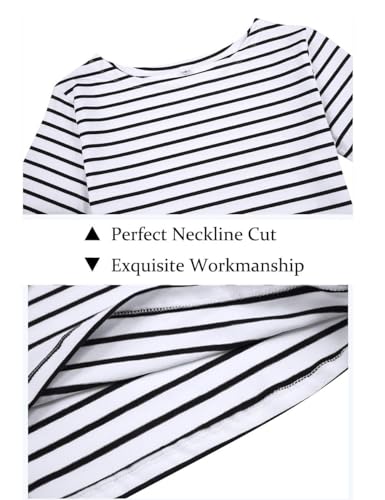 LilyCoco Womens 3/4 Length Sleeve Tops Striped Boatneck Shirt Breton French Cotton Tees4