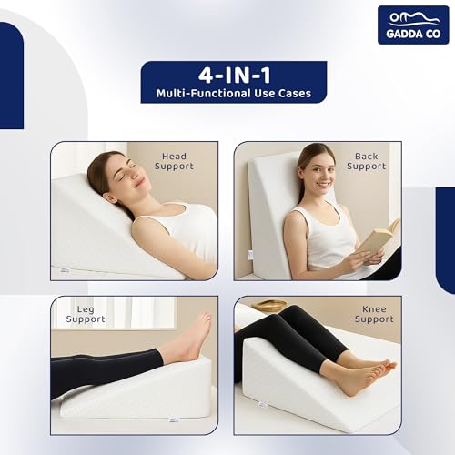 Image of GADDA CO Wedge Pillows for Bed |Premium Memory Foam Orthopedic Wedge Pillow for Sleeping, Acid Reflux & GERD Relief |Back Pain, Snoring & Sleep Apnea Support | Leg Elevation & Pregnancy Pillow | White
