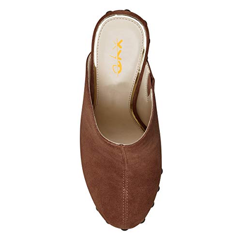 Xyd Cork Platform Super High Heels Mules For Women Chunky Block Studded Closed Round Toe Slides Sandals Backless Fashion Dress Club Shoes Size 14 Brown-Suede #TOP3