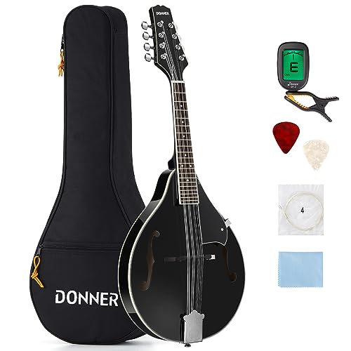Donner Mandolina Instrument Czarna Mandolina Zestaw Instrumentów dla Początkujących Dorosłych Mahoń Styl A z Tunerem, Struną, Torbą Gig Torbą, Kostki Do Gitary (DML-100B)