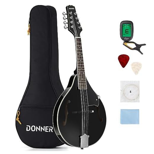 Donner Mandolina Instrumento en Caoba Mandolina Musical 8 Cuerdas Estilo A Set Mandolinas Tradicional con Afinador Cuerdas Funda y Púas (Negro, DML-100B)