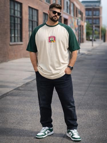 Image of Veirdo Men's 100% Pure Cotton Half Sleeve Plus Size Printed T-Shirt with Raglan Sleeve Stylish Comfortable & Durable Tees (Sizes: 2XL to 5XL)