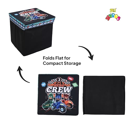 Image of Kudos Kids PJ Masks Print Foldable Storage Box | Non-Woven Fabric Toy Storage Basket | Multipurpose Clothes & Laundry Organizer with Lid (Black)