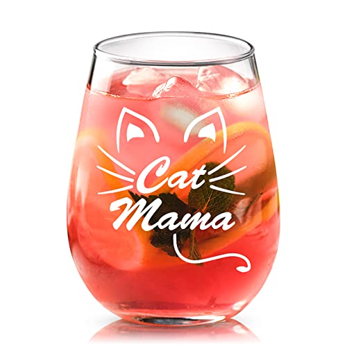 LighSele Cat Mama - Copas de vino divertidas para gatos de 445 ml, sin tallo, regalo para gatos, mujeres, amigos, gatos, mamás, gatos, amantes de gatos, gatos, gatos, damas, cumpleaños Cover