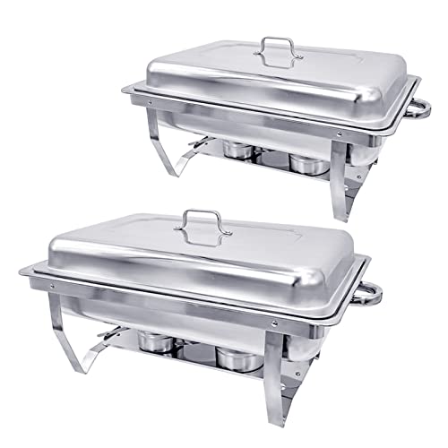 Jacgood Chafing Dish Buffet Set 2 Pack 8QT Stainless Steel Food Warmer Chafer Complete Set with Water Pan, Chafing Fuel Holder for Party Catering