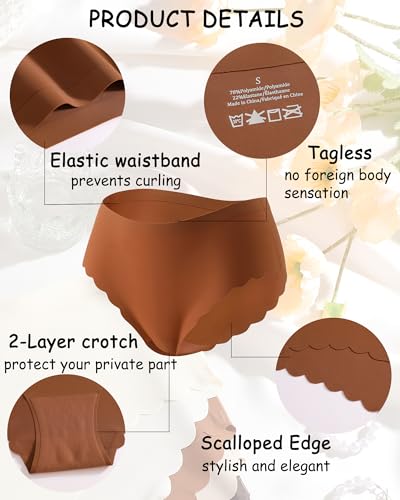 FINETOO Seamless Underwear for Women High Waisted Panties Scalloped Edge Sexy Cheeky Bikini No Show Briefs S-XXL 5 Pack3