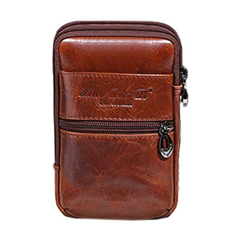 Hebetag Leather Phone Belt Holster Waist Case Bag for Men Travel Outdoor Camping Cell Phone Loop Pouch Pack Purse Wallet Holder for Phone Coffee Cover