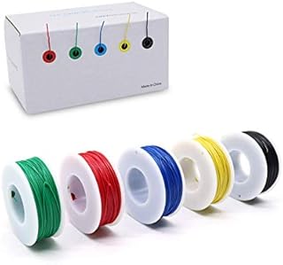 59ft Per Roll Copper Wire Wrapping 26AWG Cable Jumper Wire Solid Core Tinned Copper Wrapping Wire 5 Colour Optional Red Green Blue Yellow Black (26AWG)
