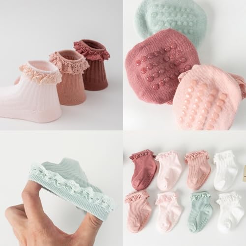 Toddler Socks Baby Grip Preemie Baby Non Slip Ankle with Non Skid Soles Cute Frilly Ruffle Grip Ankle Socks 0-3 Years4