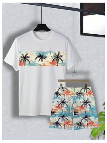 GORGLITTER Men's Vacation Summer Outfits 2 Piece Tropical Short Sleeve T Shirt and Shorts Set Tracksuit4