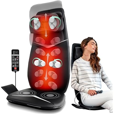 Zyllion Shiatsu Neck and Back Massager - 3D Kneading Deep Tissue Full Body Electric Massage Chair Seat Cushion Pad with Heat and Vibration for Muscle Pain Relief, Home and Office - Black (ZMA-33) Cover