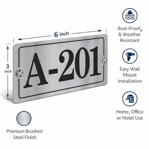 Image of Personalised Stainless Steel House /Door Number Plate 6x3 Inch | 1 mm Thick Steel Name Plate | Custom Home Address Sign Board for Home, Office, Flat