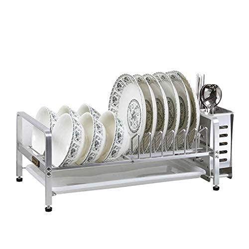 Dish Rack, Draining Basket with Tray, Removable Plastic Cutlery Holder, Floor-Mounted Plate nizer, Kitchen Drying Rack, Space-Saving Dish Stand