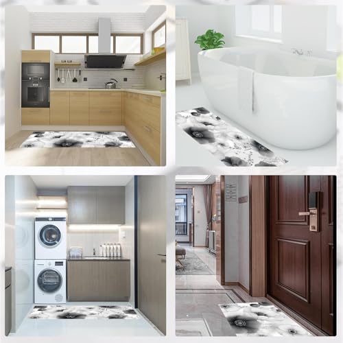 Alfombra de cocina gris oscuro lavable e ideal para pasillo y comedor 8