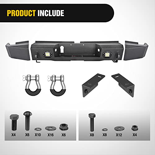 Image of Nilight Rear Step Bumper for 2014 2015 2016 2017 2018 2019 2020 2021 Toyota Tundra Full Width Pickup Truck Rear Step Textured Black Steel with 2X Upgraded 18W LED Lights D-Rings