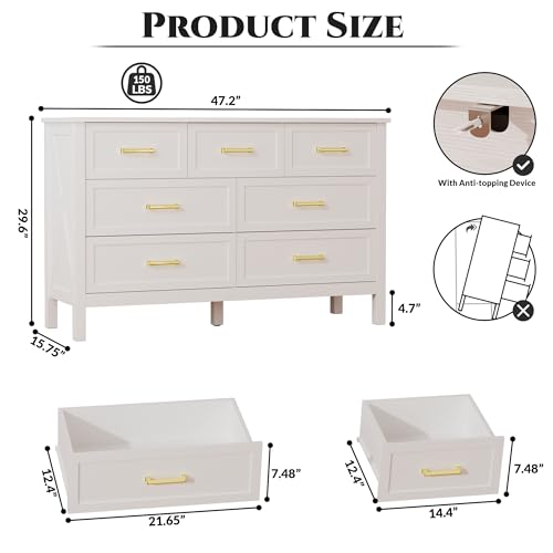 LYNSOM Farmhouse Wide Chest of Drawers with 7 Drawers