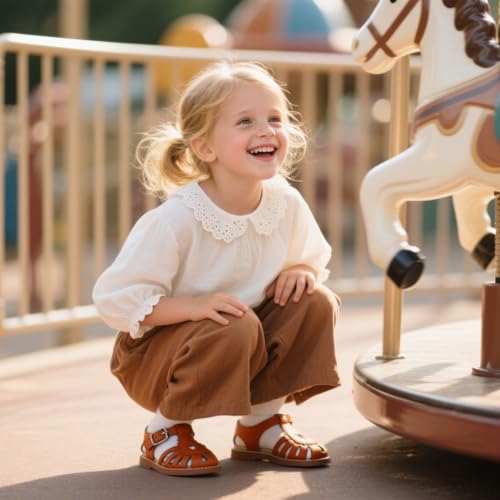 Image of Otter MOMO Girls Open Toe Princess Flat Sandals with Comfort Sole Summer Sandals