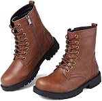 Ziitop Femmes Bottes légère étanche Bottes de combat Bottes à cheville pour femmes Causal côté zipper Dentelle Talon bas noir Bottes non glissades en plein air Bottes marcheuses dames
