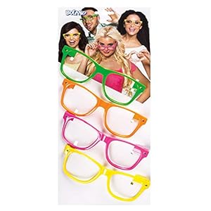 Boland – Brilpartyset, 4 stuks, decoratieve bril zonder glazen, kunststof, jaren 80, themafeest, themafeest