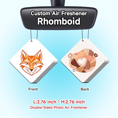 Image of Bulk Custom Car Air Fresheners with Logo or QR Code | Personalized Branded Gifts; 10-1000 Pcs Bulk Orders; Double-Sided Print; Scent Choice Available; Rhombus Shape