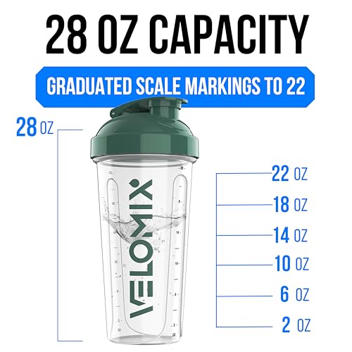 VELOMIX -6 PACK- 28 oz Protein Shaker Bottle for Protein Mixes - 6x Wire Whisk | Leak Proof Shaker Cups for Protein Shakes | Protein Shaker Bottle Pack | Protein Shake Cup (Muted Clarity)