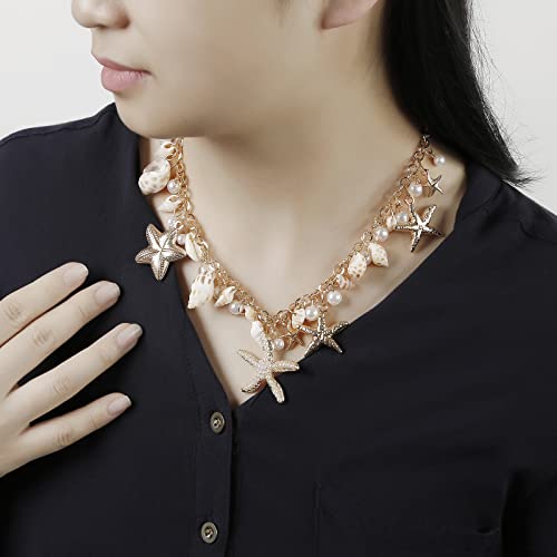 Shell Starfish Necklace Bracelet Conch Statement Chunky Necklace Mermaid Costume Jewelry Beach Jewelry for Women2