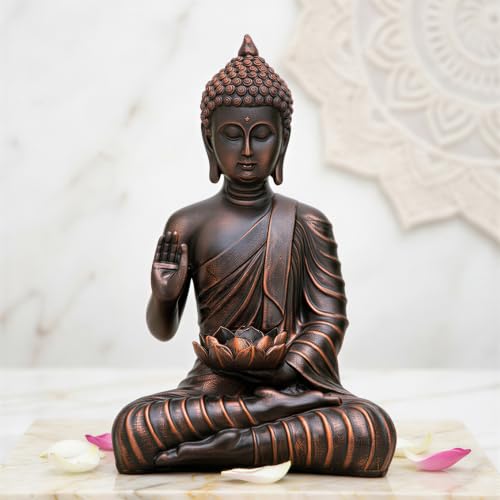Image of Blessing Lotus Buddha Statue for Home Decor | Buddha Idol for Home Decor | Home Decoration Items for Living Room | Showpiece & Show Pieces for Home Decor Living Room|DB2 (Antique Copper)
