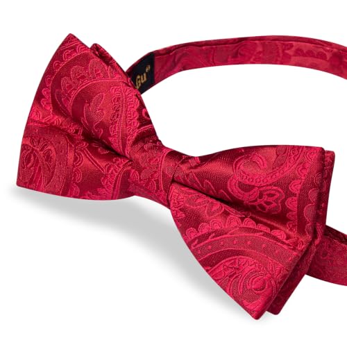 Image of DiBanGu Paisley Pre-Tied Bow Ties for Men Silk Adjustable Bowtie and Pocket Square Cufflinks for Wedding Party