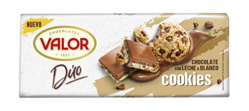 VALOR - Tableta Dúo de Chocolate con Leche y Chocolate Blanco con Cookies - Contiene Crujiente...