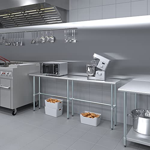 Image of AmGood Stainless Steel Work Table Open Base | Metal Work Bench (Stainless Steel Table Open Base, 84 inch Long x 14 inch Deep)