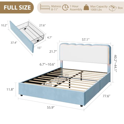 Image of Garvee Irregular Wave LED 2-Drawer Soft Upholstered Bed, Soft Padding