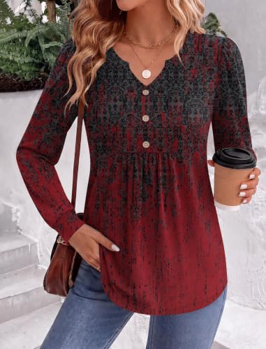 Image of Zeagoo Womens Long Sleeve Tops Fall V Neck Shirt Casual Pleated Tunic Top