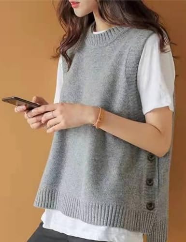 Image of Mingzhu Womens Sleeveless Round Neck Pullover Low Ribbed Knit Sweater Vest