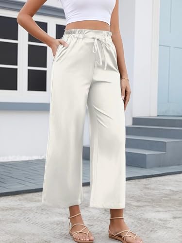 Women's Casual High Waisted Pants Self-tie Belted Lounge Pants Straight Long Trousers with Pockets3