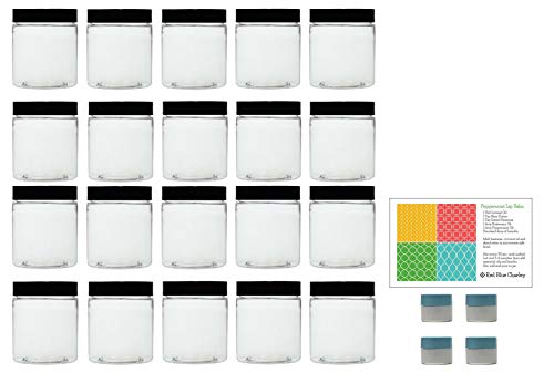 Clear 8 Ounce PET Round Plastic Jars with Black Lids, and 4 Mini Jar, 20 Pack (C8BMJ20)