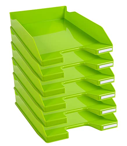 Exacompta - Réf. 113225D - Lot de 6 corbeilles à courrier COMBO MIDI - dimensions utiles 34 x 25 x 6,5 cm - pour documents au format A4 + - couleur vert anis...