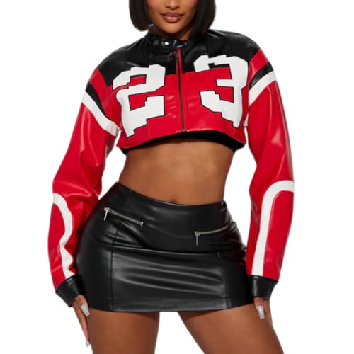 Women's Faux Leather Jacket Zip Up Cropped Bomber Leather Jacket Women S-XXL2