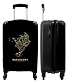 NoBoringSuitcases.com® Maleta Trolley Equipaje de Mano Maleta Pequeña con 4 Ruedas - Dorada - Mapa - Mapa de la Ciudad - Barcelona - Equipaje a Bordo