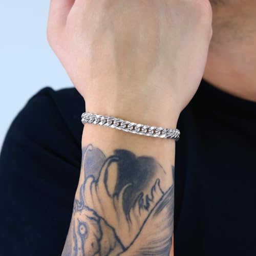 Nuragold 10K Real White Gold Miami Cuban Link 6.5mm Chain Bracelet (7"-9") Italian Jewelry for Men2